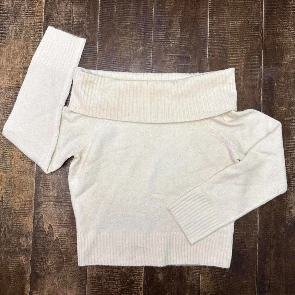 Major Label Group Women's Off the Shoulder Cream Mid Length Sweater